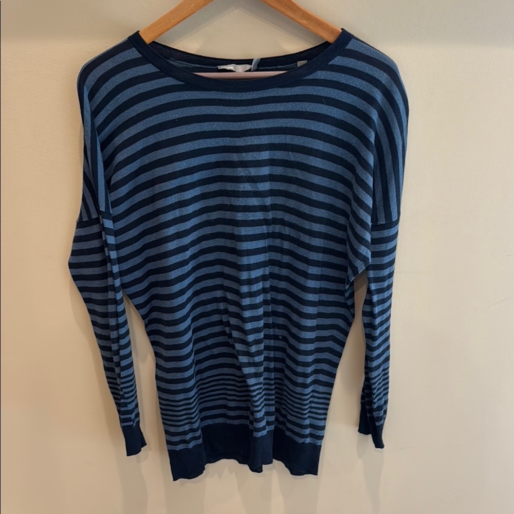 Vince Blue Crew Neck Sweater with Nautical Stripes